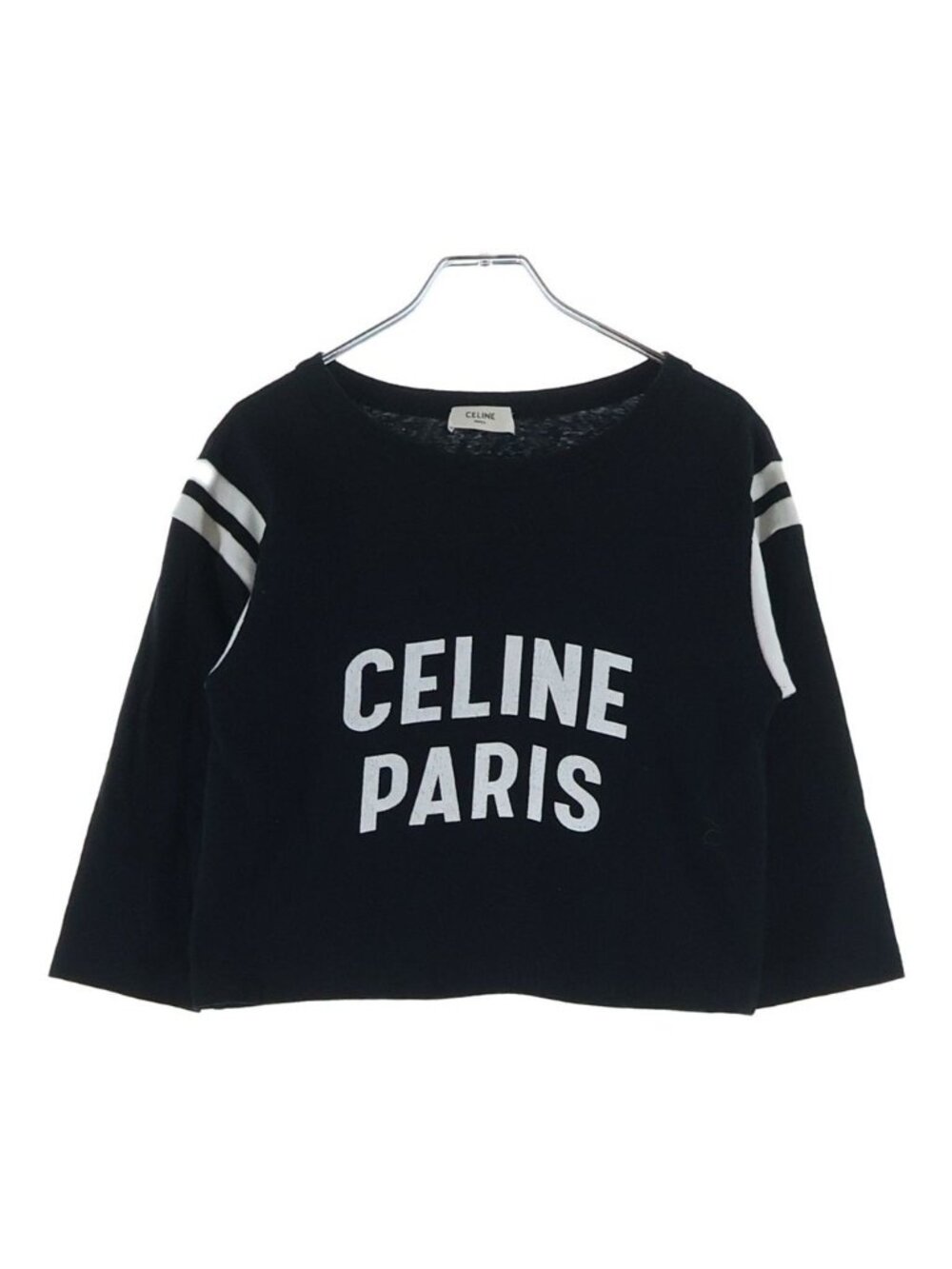 Celine Front Logo Print Cropped T-Shirt Black